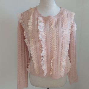 Dreamers By Debut-Pink- Lace and Ruffles - Long sleeves - sweater - size small